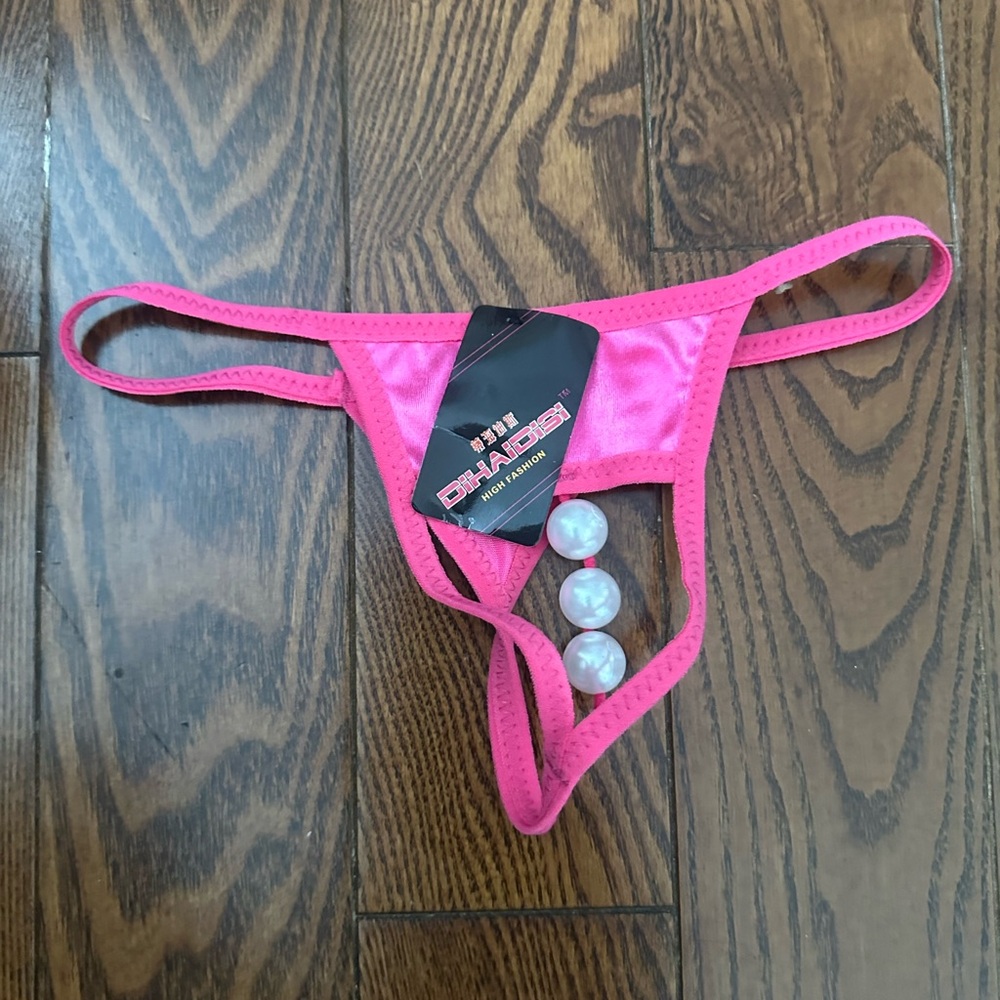 Pink Strappy Thong with Pearl Detail
